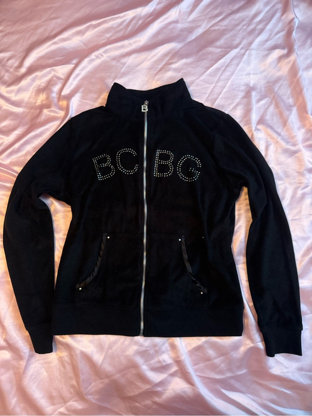 BCBG Black Zip-Front Jacket with Stud Logo